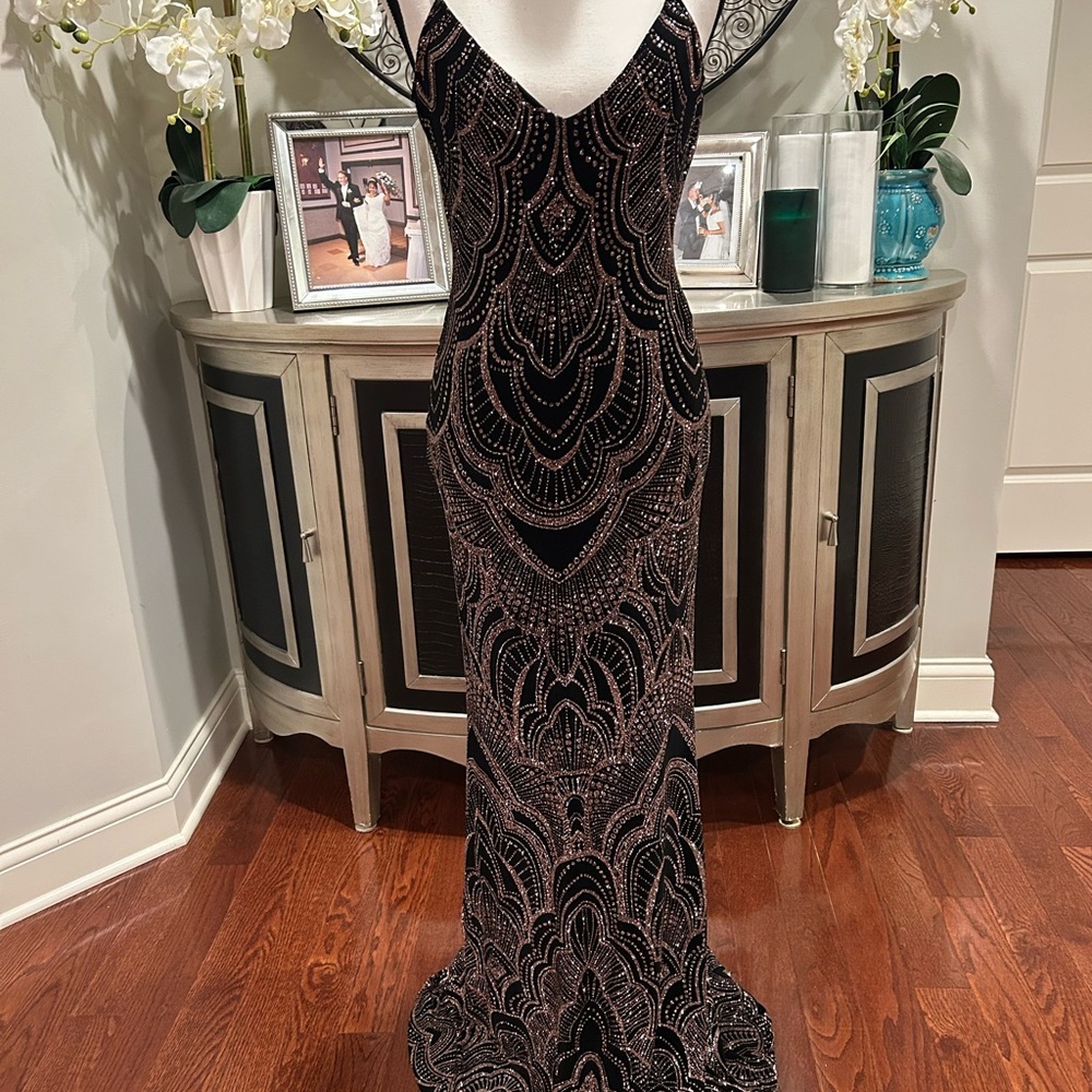 Jump Black and rose gold glitter Maxi Dress WEDDING/PROM size 2 NWOT